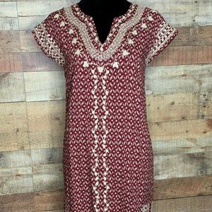 THML Boho Mini A Line Dress Maroon Ivory